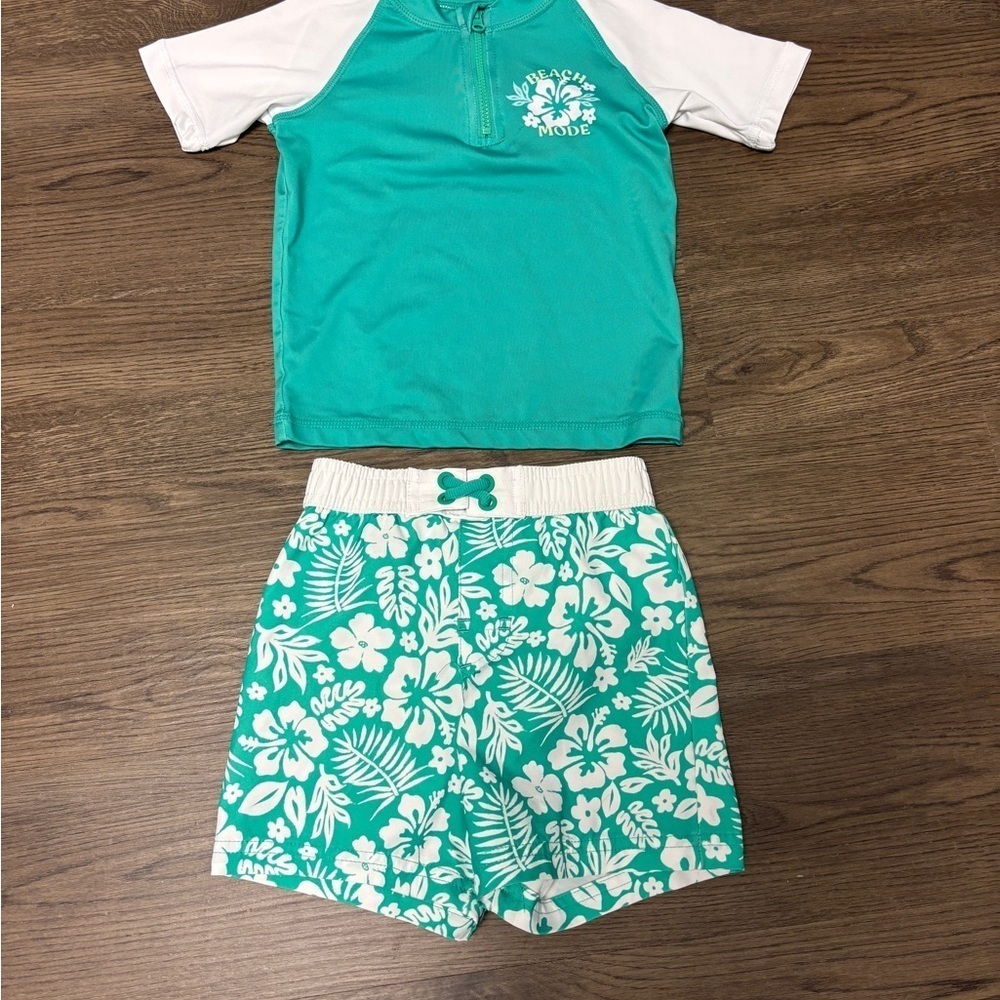 2T Wonder Nation Green & White Rashguard Swim Set, exclt cdtn, 15% off w 2+ bdle